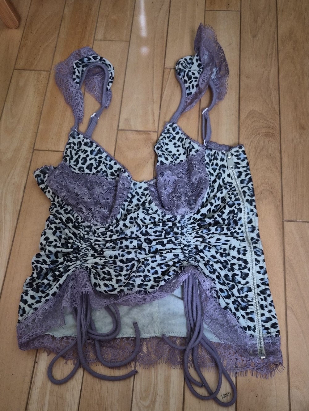Lavender Lace & Animal-Print Chemise Slip